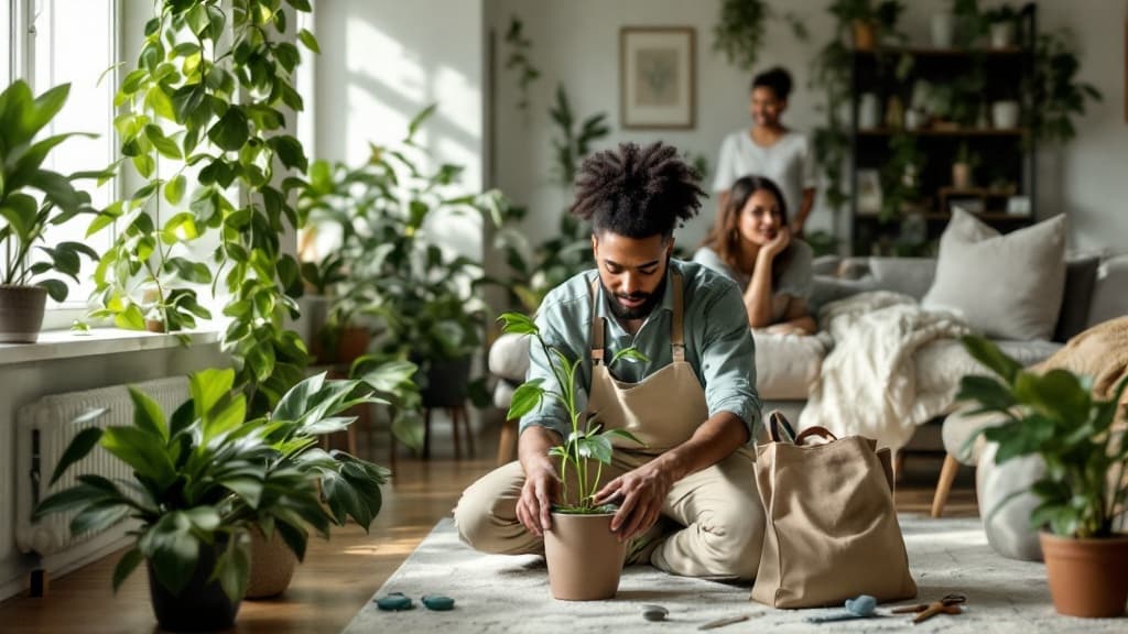Indoor plants in a bright, well-organized living space
